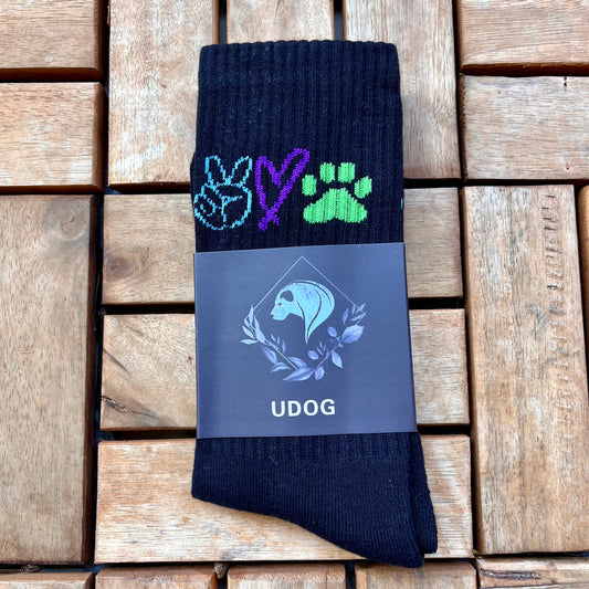 Socken - "Peace, Love and Dog 'n Roll" schwarz