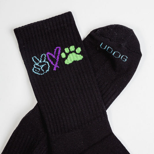 Socken - "Peace, Love and Dog 'n Roll" schwarz
